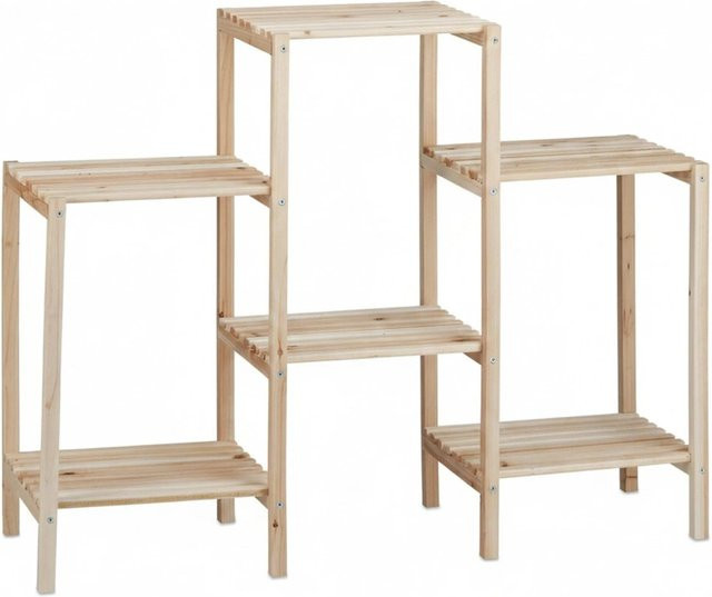 Relaxdays Pflanzenregal aus Tannenholz in Natur/Beige, freistehend und rustikal, B/T/H: 70 x 27 x 89 cm - Bild 1