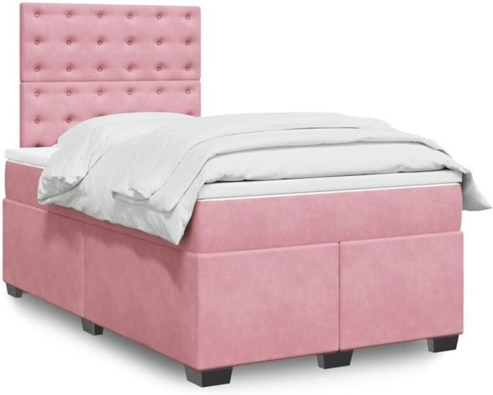 Vidaxl Boxspringbett mit Matratze in Rosa und Weiß aus Samt, B/T/H: 190 x 120 x 150,5 cm - Bild 1