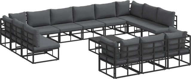 vidaXL Garten-Sofa-Set 14-teilig in Schwarz und Anthrazit mit Kissen aus Textilene und pulverbeschichtetem Aluminium - Bild 1