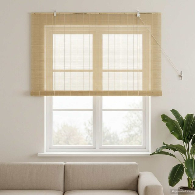 Yiwydaa Bambus-Rollo Beige, semi-transparent, B: 130 cm, H: 160 cm - Bild 1