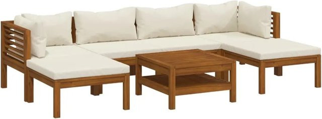 vidaXL 7-teiliges Garten-Lounge-Set aus massivem Akazienholz mit cremefarbenen Kissen - Bild 1