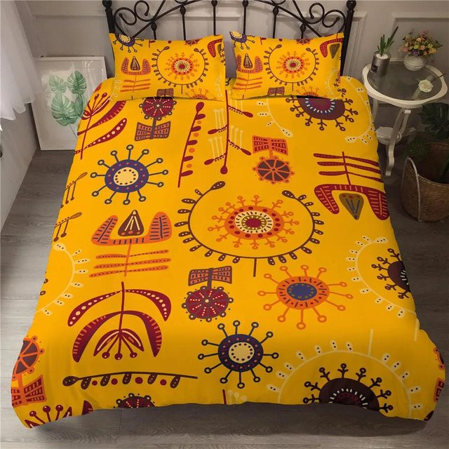 Bettwäsche Set Binchi Outdoor Product mit afrikanischem Tribal Muster in Schwarz und Gelb, bestehend aus Bettbezug und Kissenbezug, B/H: 135 x 200 cm - Bild 1