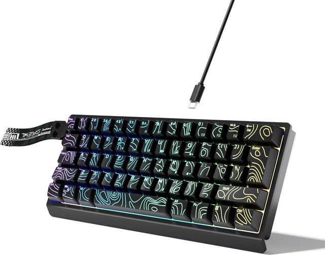 7KEYS Kompakte kabelgebundene RGB Tastatur mit Farbverlauf-Tastenkappen für Windows-Tablets, Laptops und Gamer in Schwarz und Weiß - Bild 1
