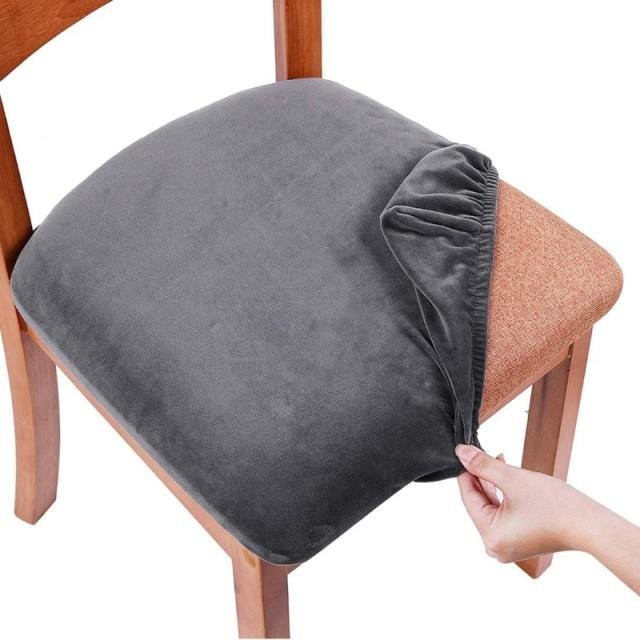 Waschbare Samt-Spandex-Sitzbezüge für Esszimmerstühle, elastische Kissenbezüge in Dunkelgrau - Bild 1