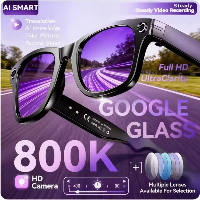 GUHUAVMI Intelligente Smart Brille mit Kamera und KI, Bluetooth Sprachsonnenbrille für Videoaufnahmen, Fotoerkennung und Telefonate, Schwarz, Unisex - Bild 1