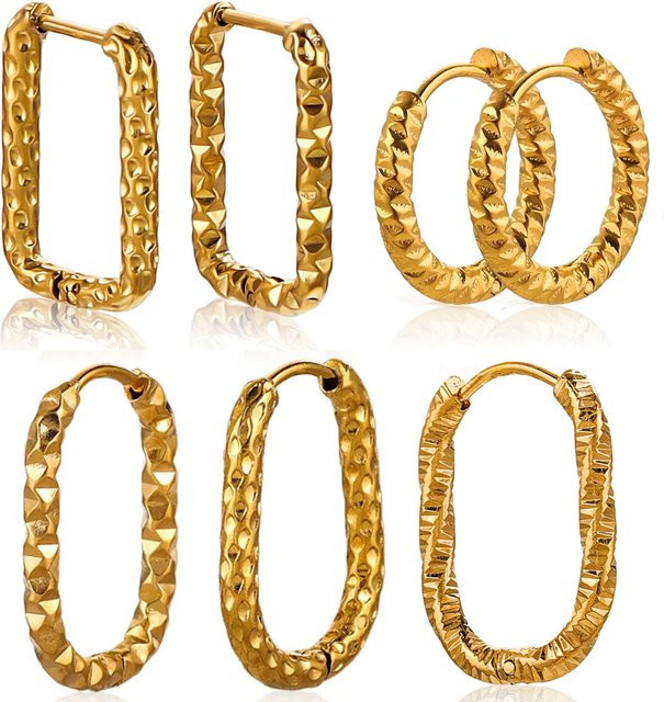 Aiovlo Ohrringe, Edelstahl, 18K PVD vergoldet, rechteckig, strukturiert, Unisex - Bild 1