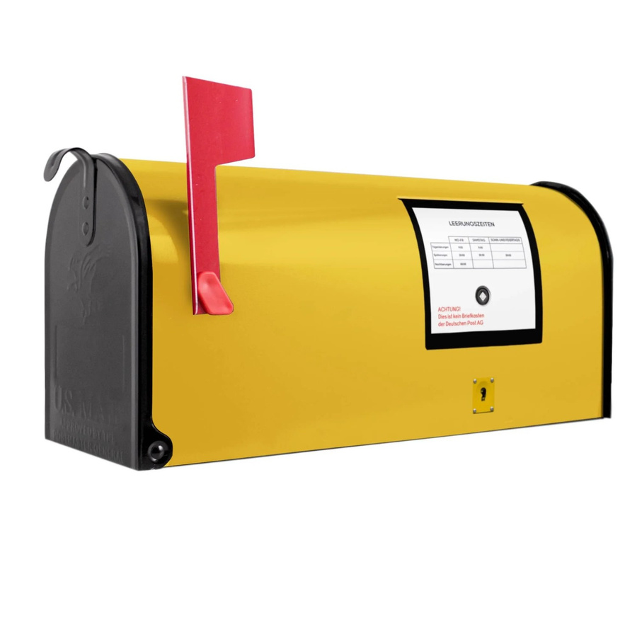 Banjado Amerikanischer Briefkasten Schwarz mit gelbem Motiv und roter Fahne aus pulverbeschichtetem Stahl, B/H/T: 48 x 22 x 16 cm - Bild 1