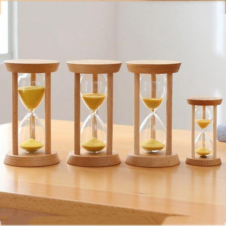 XUNYUa Runde Sanduhr aus Holz und Glas als Timer für Kinder in Gelb mit 5 Minuten Laufzeit - Bild 2