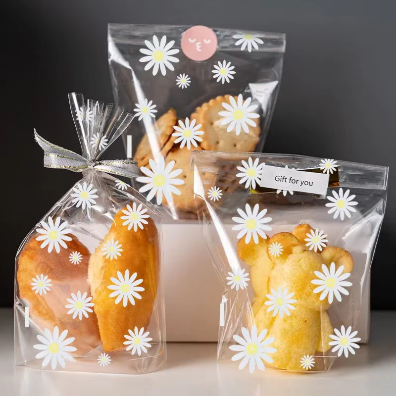50 Stück transparente Gänseblümchen Geschenktüten aus Kunststoff für Süßigkeiten und Gebäck zur Dekoration von Hochzeiten, Geburtstagen oder Partys - Bild 2