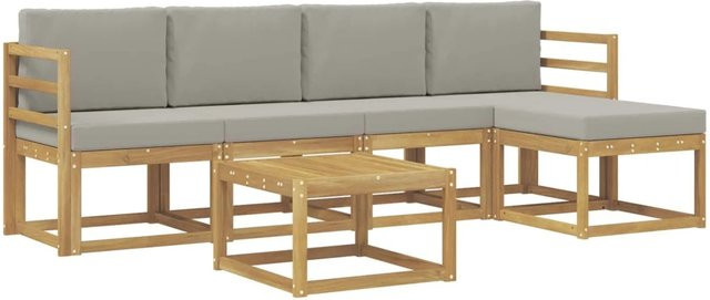 vidaXL Outdoor-Sofagarnitur 6-teilig aus Akazienholz in Weiß-Hellgrau mit UV-beständigen Polstern, B/T/H: 59 x 59 x 37 cm - Bild 1
