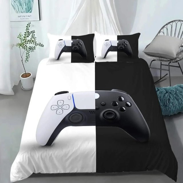Lodestar Bettwäscheset mit 3D-Gamepad-Design, Bettbezug und Kissenbezug aus Mikrofaser, Weiß, B/H: 135 x 200 cm - Bild 1