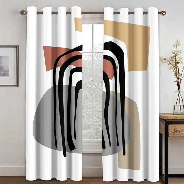 2er-Set abstrakte geometrische Fenstervorhänge mit modernem böhmischem Design, halbtransparent, Mehrfarbig, Breite: 60 cm, Höhe: 100 cm - Bild 1