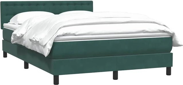 vidaXL Boxspringbett mit Matratze in Dunkelgrün aus Samt, Hybrid-Bett mit Taschenfederkern, B/T: 160 x 220 cm - Bild 1