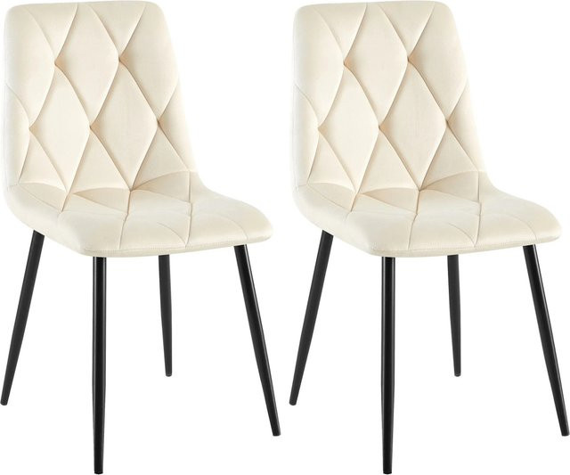 DELUKE 2er Set Esszimmerstühle DOFAR aus Samt in Creme mit Steppmuster und Metallgestell, B/T/H: 45 x 55 x 85 cm - Bild 1