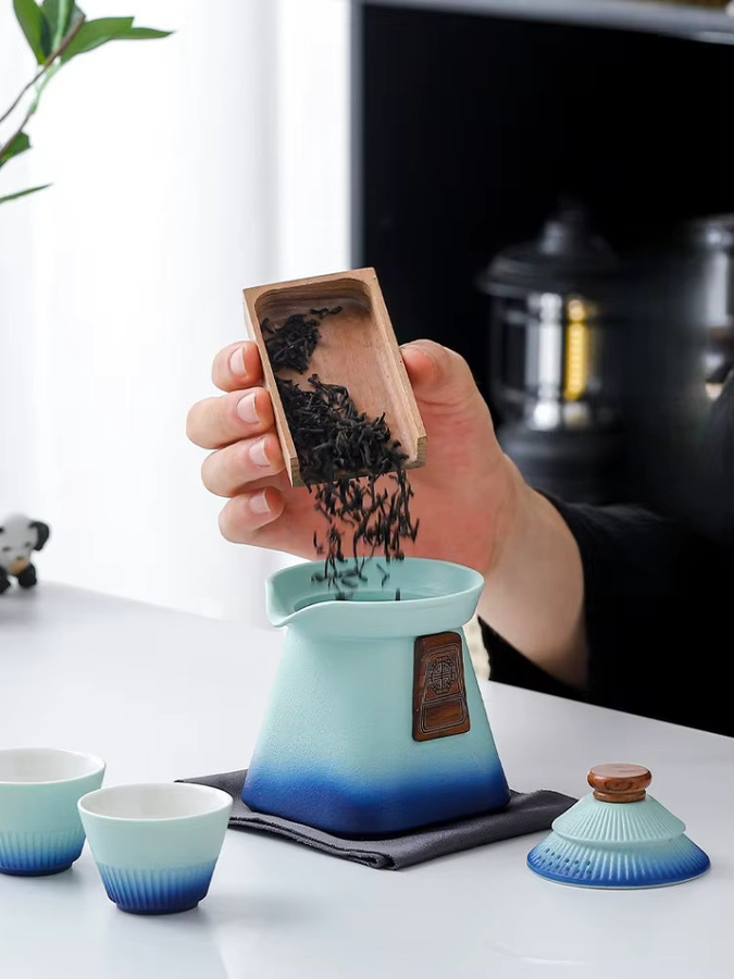 Palace Museum Reise-Teeset aus Keramik in Blau mit Infuser für Kungfu-Tee und Outdoor-Camping - Bild 6