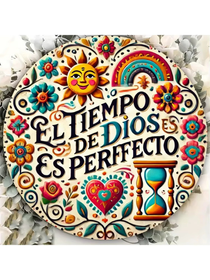 Potdemiel Eisenkunstschild El Tiempo de Dios Es Perfecto Wanddekoration aus Metall für Zuhause und Terrasse - Bild 5