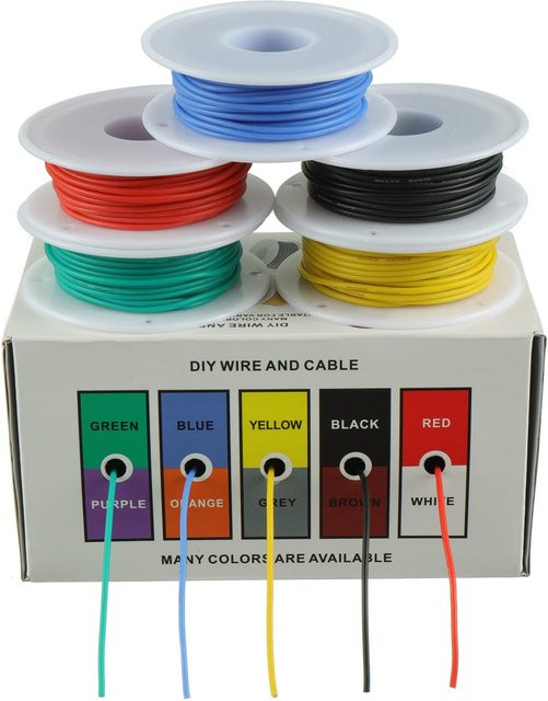 5 Rollen flexible verzinnte Kupfer-Litzendrahtspule mit PVC-Beschichtung für Elektronik, 16–30 AWG, in Rot und Mehrfarbig - Bild 1