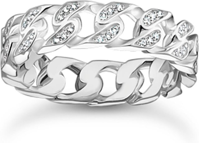 Thomas Sabo Ring, 925 Silber, weiße Steine, Kettenglieder, Damen, Ringgröße 54 - Bild 1