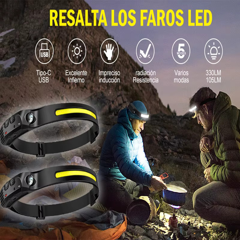 XIWANGFIRE Sensor-Stirnlampe mit XPE und COB LED, USB wiederaufladbar und wasserdicht für Camping und Angeln - Bild 6