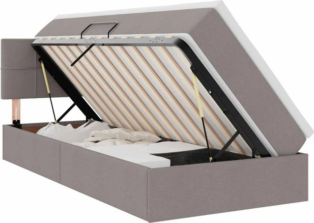vidaXL Polsterbett mit Stauraum und LED-Beleuchtung inklusive Matratze, Farbe: Taupe, B/H: 90 x 200 cm - Bild 1