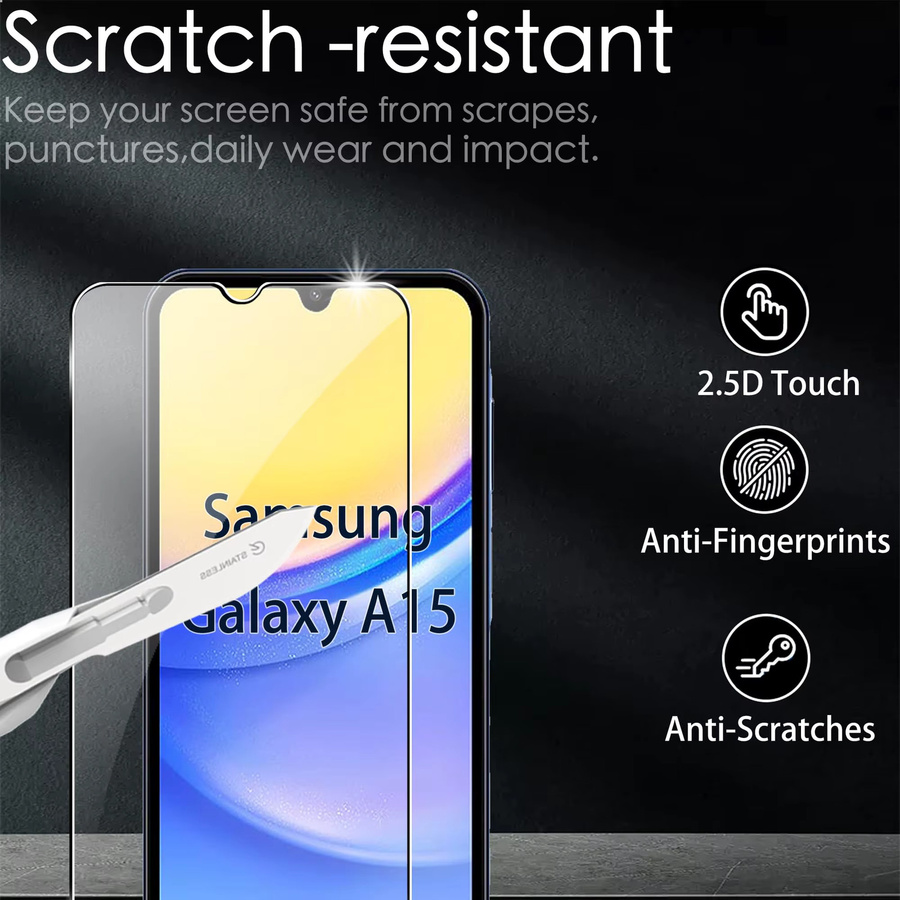 Samsung Displayschutzfolie aus gehärtetem Glas für Galaxy A15 und Galaxy A16 (4G/5G), transparent, HD 9H, kratzfest - Bild 3