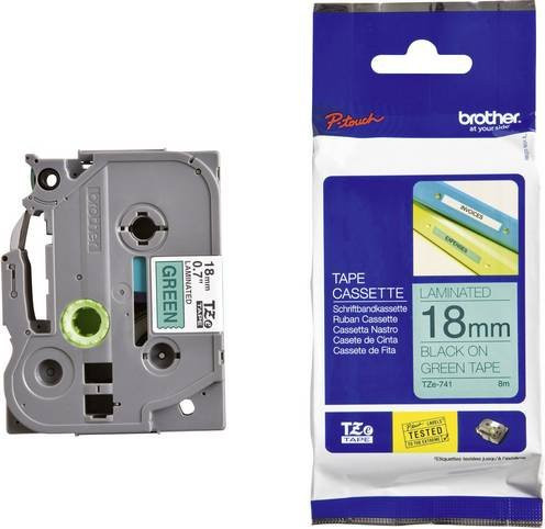Brother Schriftbandkassette TZe-741 für P-touch, Breite: 18 mm, Farbe: Grün mit schwarzer Schrift - Bild 1
