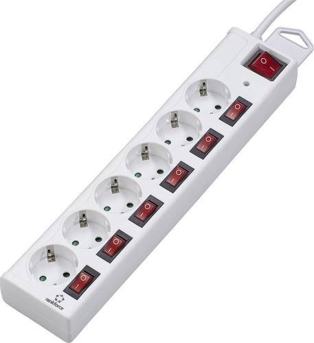 Renkforce 615B-CMW-S Überspannungsschutz-Steckdosenleiste mit 6-fach Schutzkontakt in Weiß - Bild 1