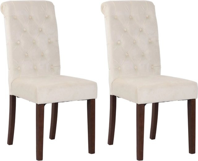 2er Set Esszimmerstühle WALES von DELUKE aus Samt in Creme mit Holzgestell, H x B x T: 98 x 45 x 63 cm - Bild 1