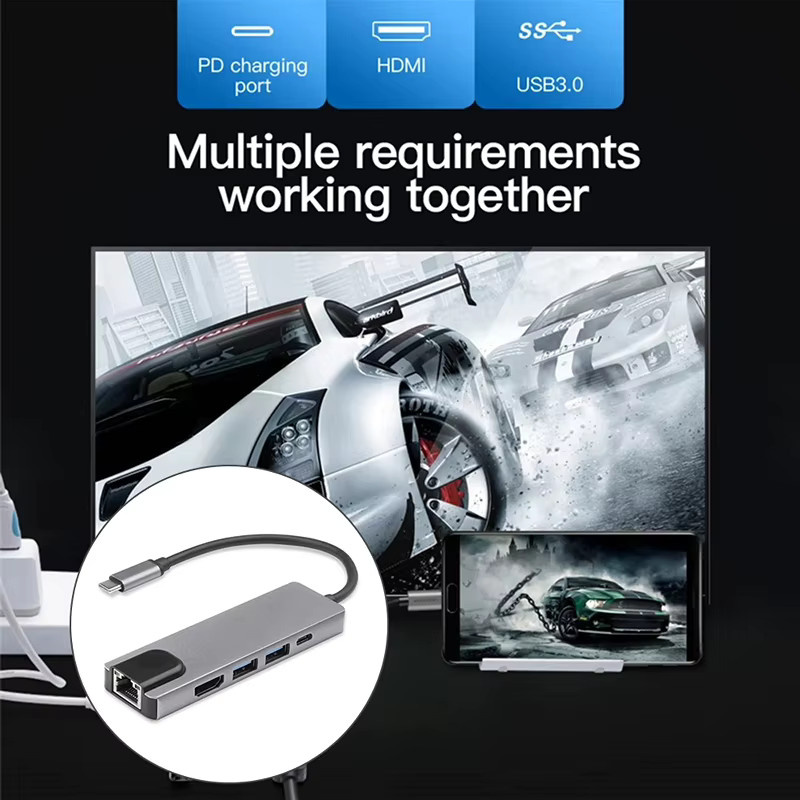 USB C Docking Station mit 5/8 Ports: Typ C zu HDMI und RJ45 Ethernet 100M sowie USB 3.0 5Gbps High Speed Hub Adapter für Laptop und Macbook - Bild 3