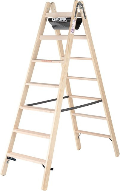 PROREGAL Stufen-Stehleiter aus Holz in Braun, beidseitig begehbar mit 2 x 7 Stufen - Bild 1