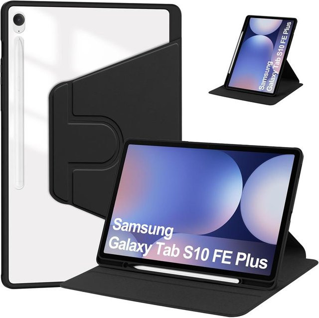 Samsung Galaxy Tab S10 FE Plus Hülle mit Stifthalter und 360 Grad drehbarem Acryl-Ständer in Schwarz - Bild 1