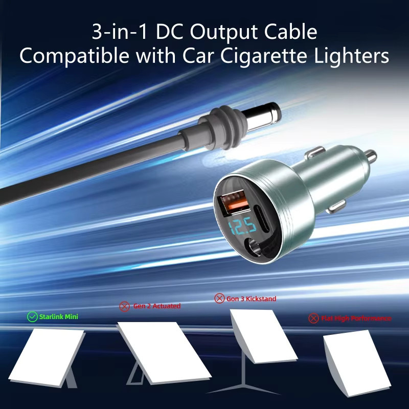 FLYERMIF 3-in-1 Autoladegerät-Adapter für Starlink Mini mit DC 5521 und USB-C QC 3.0 sowie PD-Schnellladung inklusive 16 AWG DC-Kabel - Bild 2