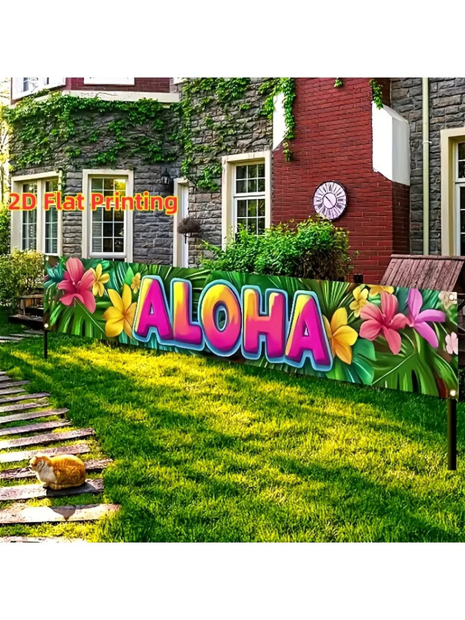 VIKAMA Hawaii Banner mit tropischem Blumenmotiv als Wanddekoration für Party und Außenbereich, Mehrfarbig, B: 180 cm, H: 40 cm - Bild 4