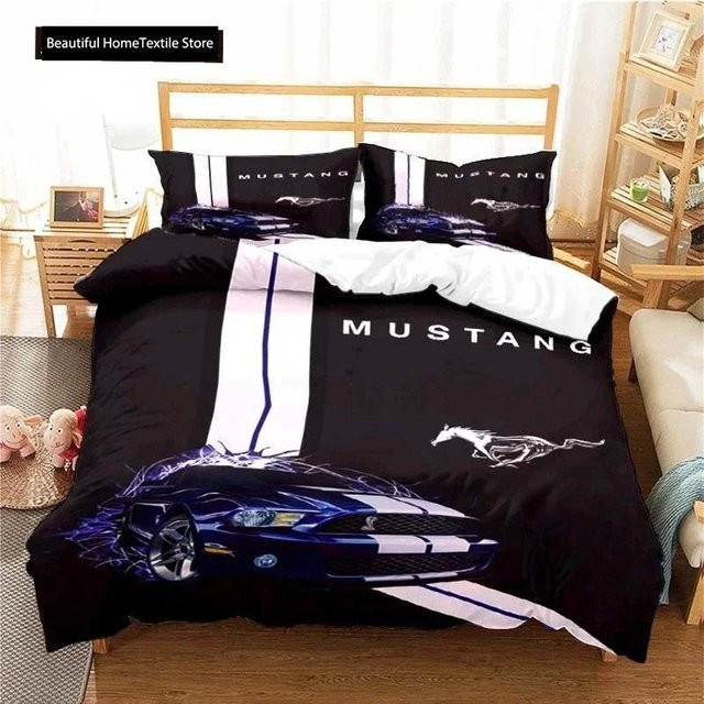 Mustang Bettwäsche Set mit Auto Muster in Schwarz, bestehend aus Bettbezug und Kissenbezug aus Mikrofaser, B/H: 140 x 210 cm - Bild 1