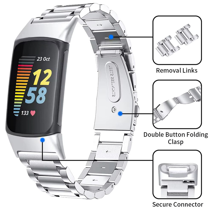Uhrenarmband Edelstahl, Silber, Unisex, für Fitbit Charge 5 6 - Bild 2
