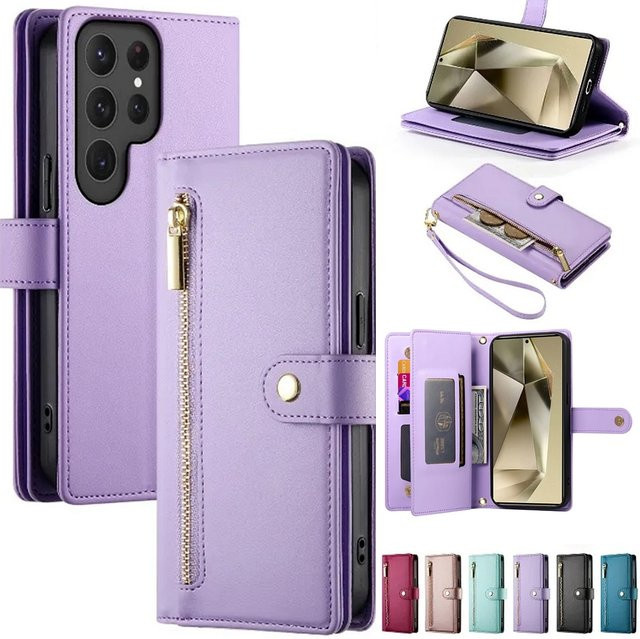 Reißverschluss-Crossbody-Handyhülle mit Kartenhalter und Brieftasche für Samsung Galaxy S26 S25 S24 S23 S22 S21 Ultra Plus Edge A17 A37 A57 in Rot und Lila - Bild 1