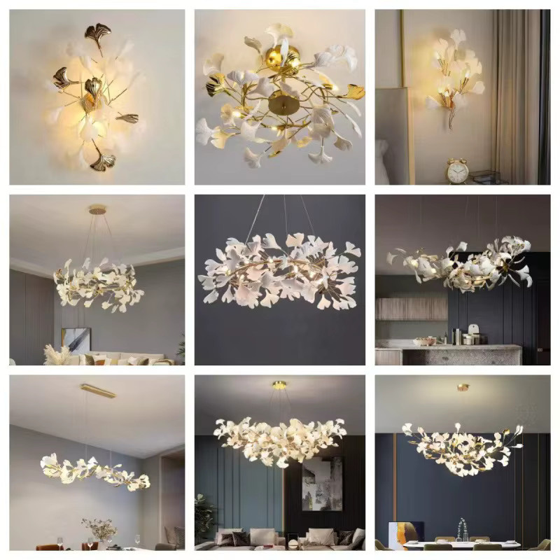 JIANKEXING Ginkgo-Pendelleuchte in Weiß und Gold/Messing aus Metall für Schlafzimmer und Restaurants - Bild 4