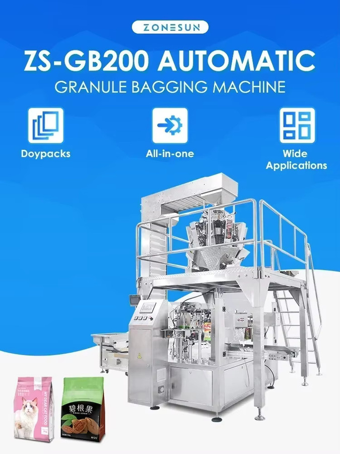 ZONESUN ZS-GB200 Automatische Granulat-Doypack-Verpackungsmaschine aus Edelstahl in Silber für Snacks, Nüsse und Lebensmittel - Bild 2