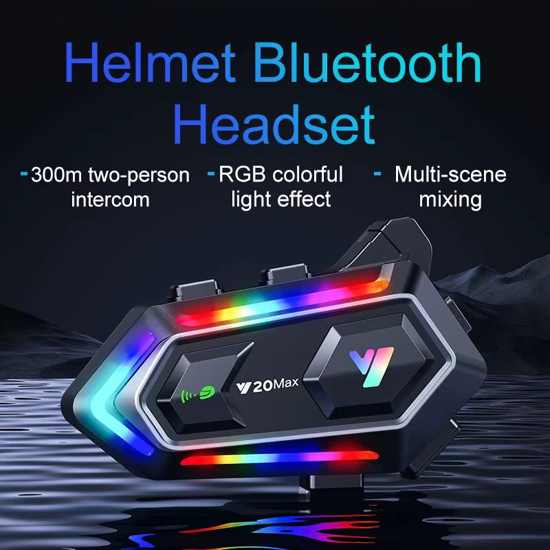 XINOWY Y20 Max Motorrad Helm Bluetooth Headset Intercom mit RGB Licht und Misch V5.0 Effekt, Schwarz/Mehrfarbig, IPX6 Wasserdicht - Bild 2