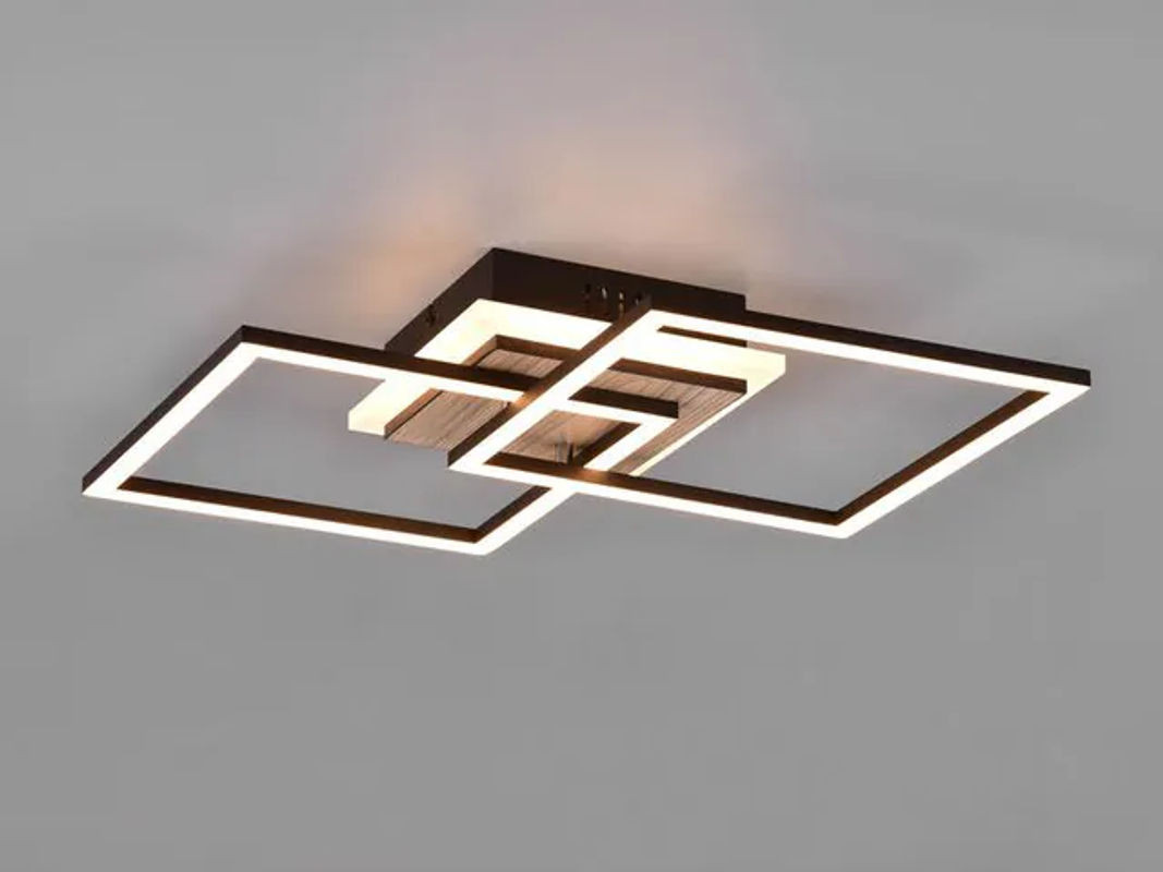 Reality Leuchten Giro Flache LED Deckenleuchte in Schwarz und Holzoptik mit Fernbedienung, Breite: 57 cm - Bild 1
