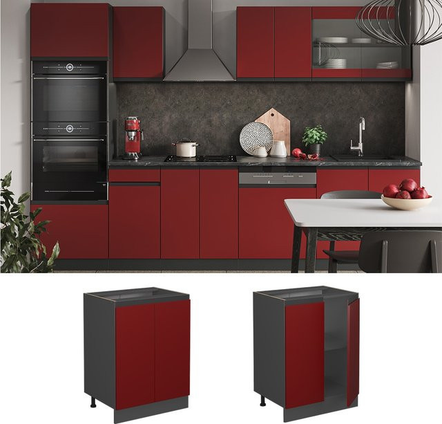 Vicco Küchenunterschrank R-Line J-Shape in Anthrazit und Rot, modern - Bild 1