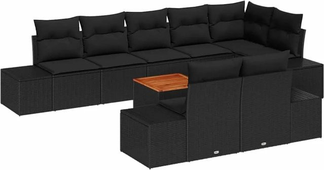 vidaXL Garten-Sofa-Set 9-tlg. aus Poly Rattan und Stahl in Schwarz mit UV-beständigen Kissen - Bild 1