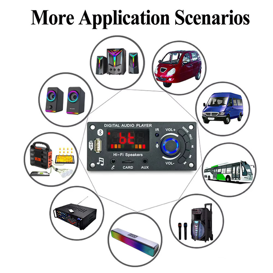 KEBIDU 100W Bluetooth 5.0 MP3 Decoder Board mit LED-Bildschirm, FM, USB und Mikrofon, Schwarz - Bild 5