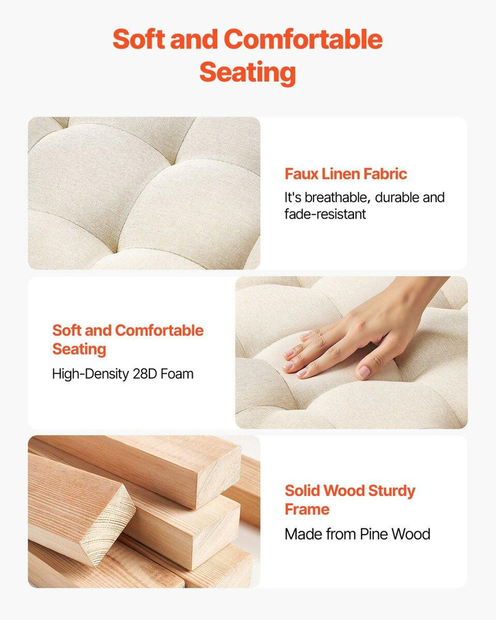 Buying Solutions MB Runder Hocker-Couchtisch aus Massivholz und Leinen in Beige, Durchmesser: 81 cm, getuftet - Bild 2