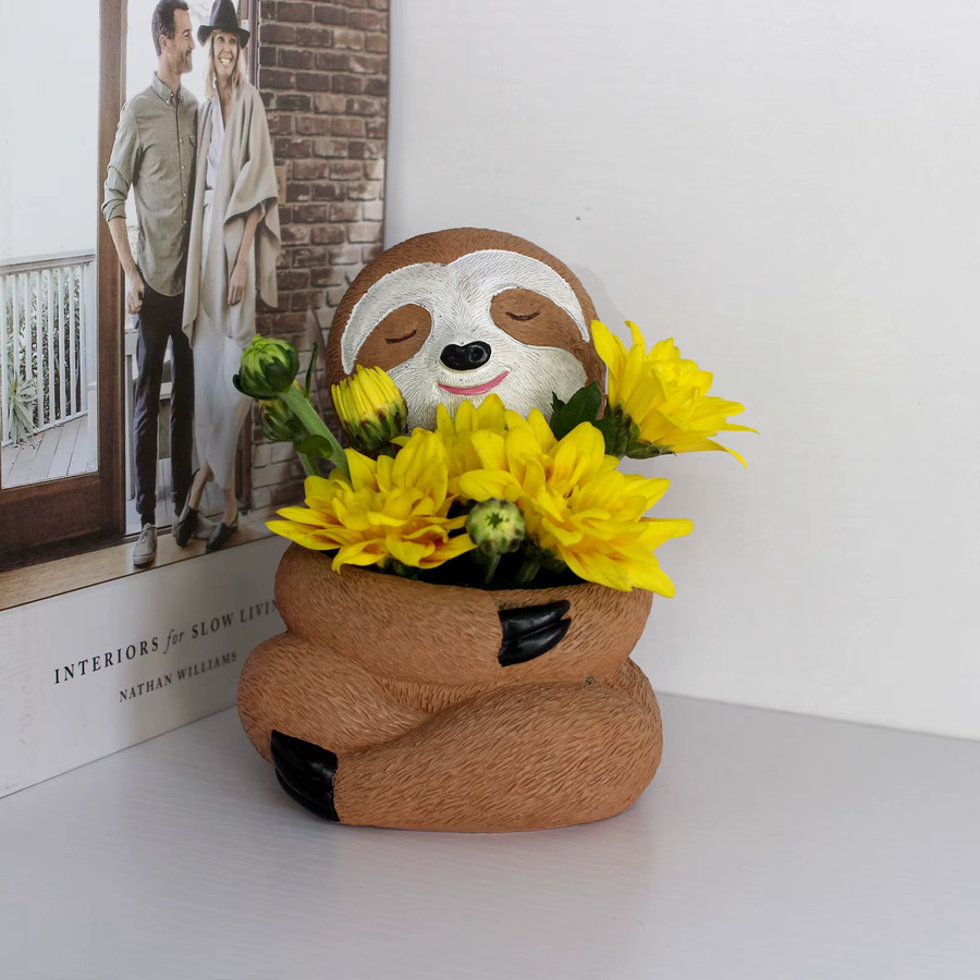 Kreativer Baum-Faultier-Blumentopf von BETTER KEY in Braun und Multicolour aus Kunststoff für dein Zuhause oder den Garten - Bild 3