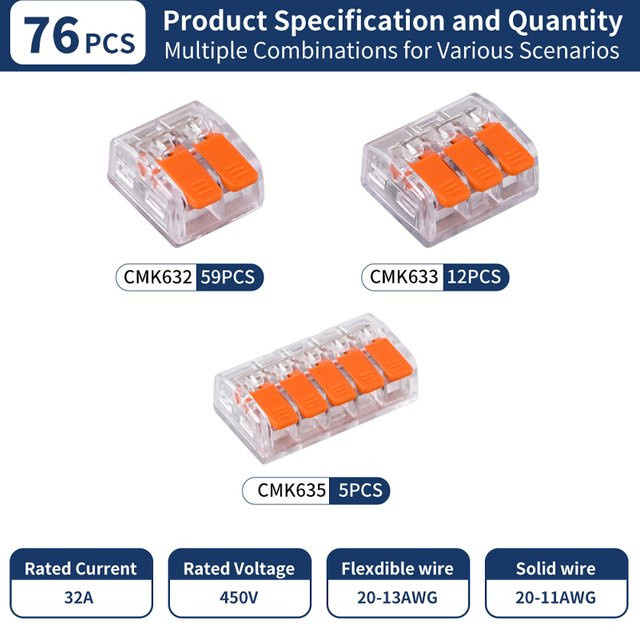 JINH 68-teiliges CMK 63 Schnell-Parallelverbinder-Set aus Kunststoff, transparent, für 2-5 Anschlüsse zur elektrischen Verbindung kleiner Beleuchtungsanlagen - Bild 1