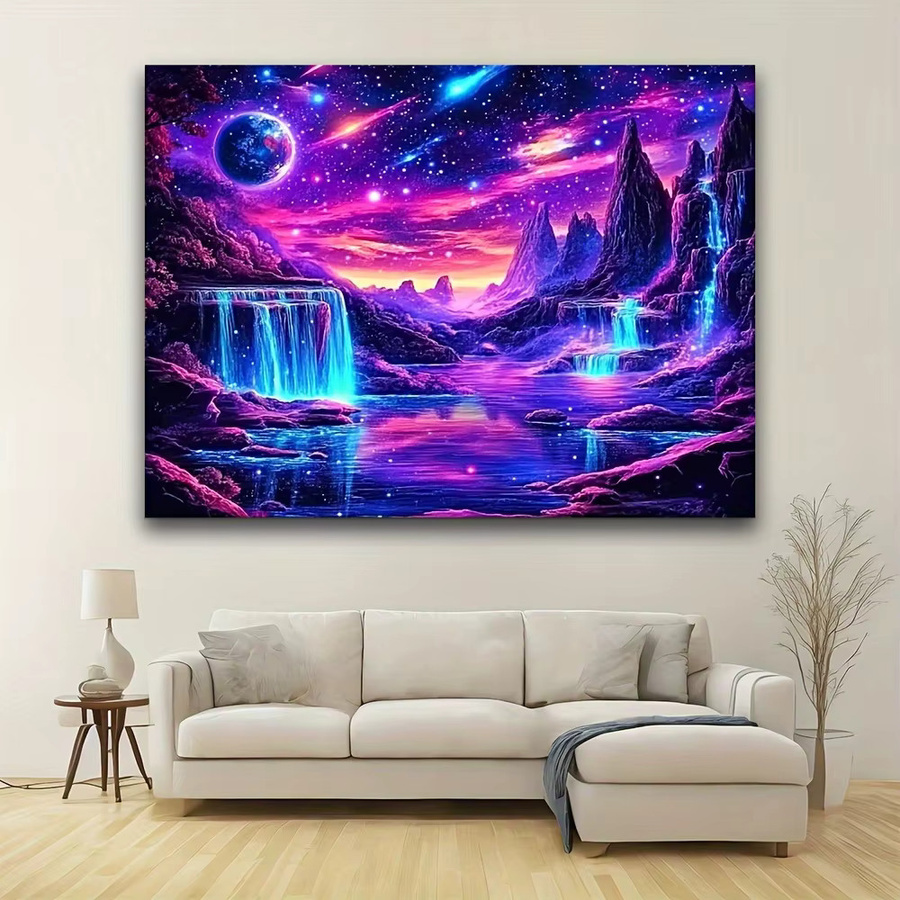 VIKAMA Wandteppich Star River Secret Realm mit Sternenhimmel und Wasserfall Motiv in Multicolour - Bild 4