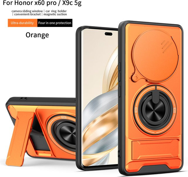 Magnetische Handyhülle für Honor Magic 8 Pro, 7, 8 Lite, X9B, X9A, X9D, X60, X70, X50, X9C mit 360 Grad drehbarem Kunststoffring in Schwarz - Bild 1