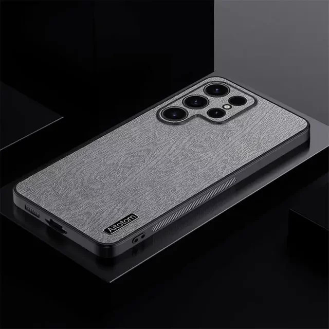 Stoßfeste Silikon Handyhülle mit Leder-Holz-Muster für Samsung Galaxy S24 Ultra S23 S22 S21 Plus Note 20 M55 5G in Blau - Bild 1