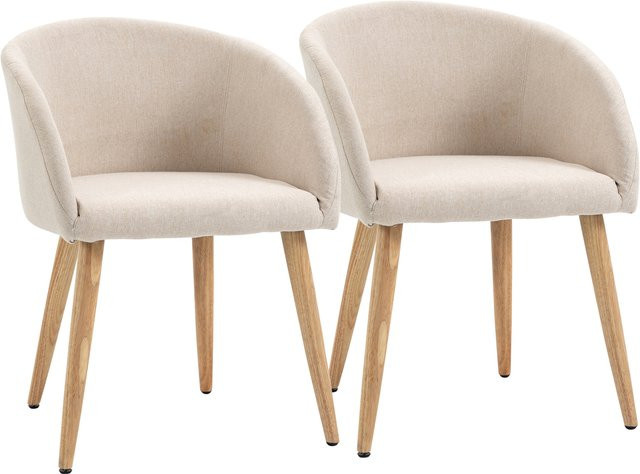 HOMCOM 2er Set Esszimmerstühle mit Armlehnen in Leinen-Optik, moderne Polsterstühle mit Holzbeinen, Beige - Bild 1